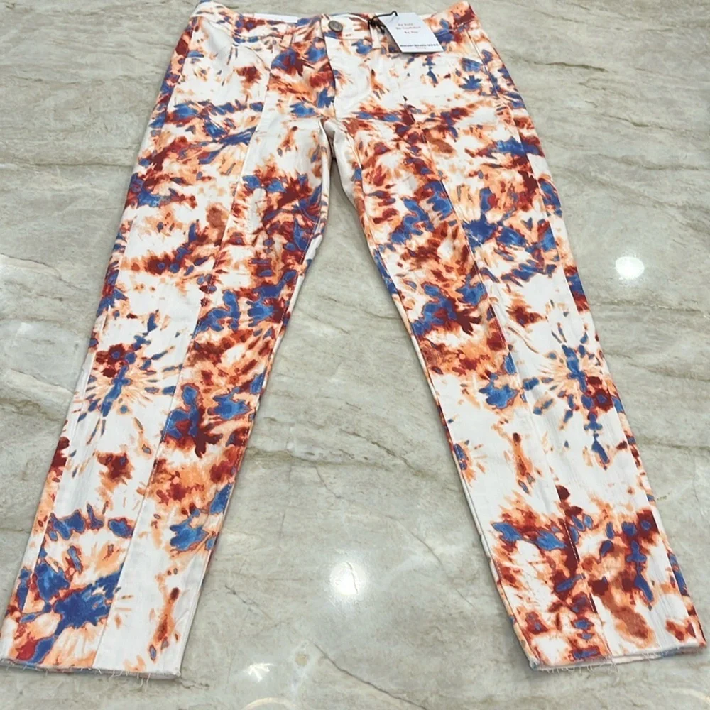 NEW SkinnyGirl Reagan Seamed Skinny High‎ Rise Capris Raw Hem Tie Dye Size 6